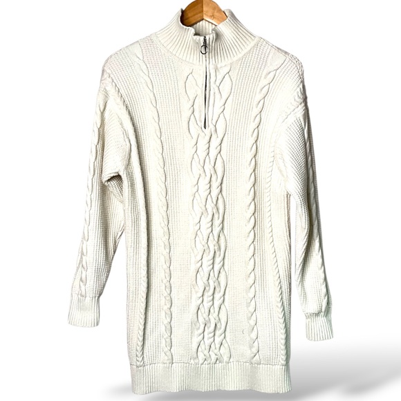 ARITZIA SUNDAY BEST Cotton Blend Cable Knit 1/4 Zip Sweater Dress / Tunic Sz S - Picture 4 of 11